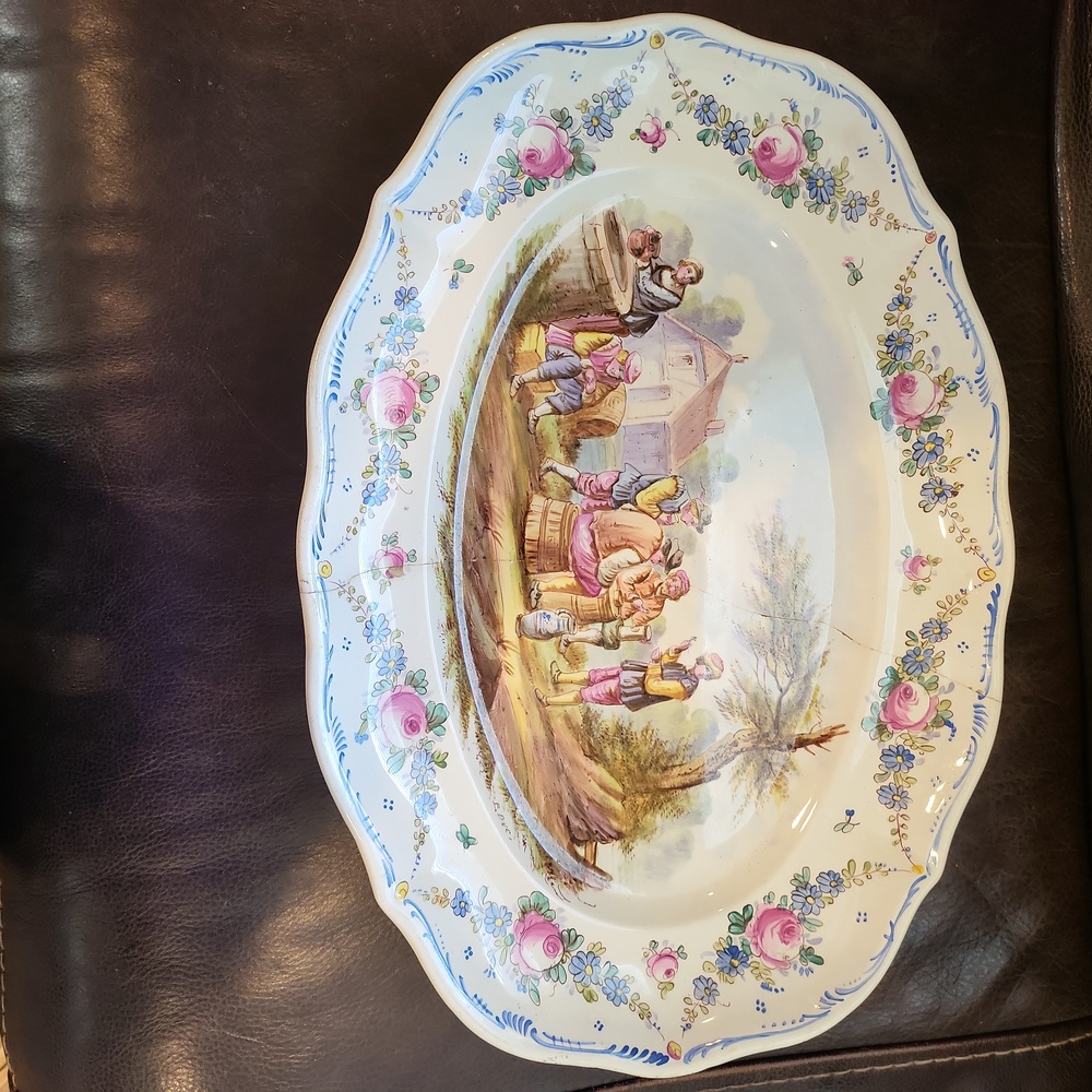 Antique Multicolor Platter Pink Roses Blue Flower Design Around Edge Lil… - Picture 14 of 16